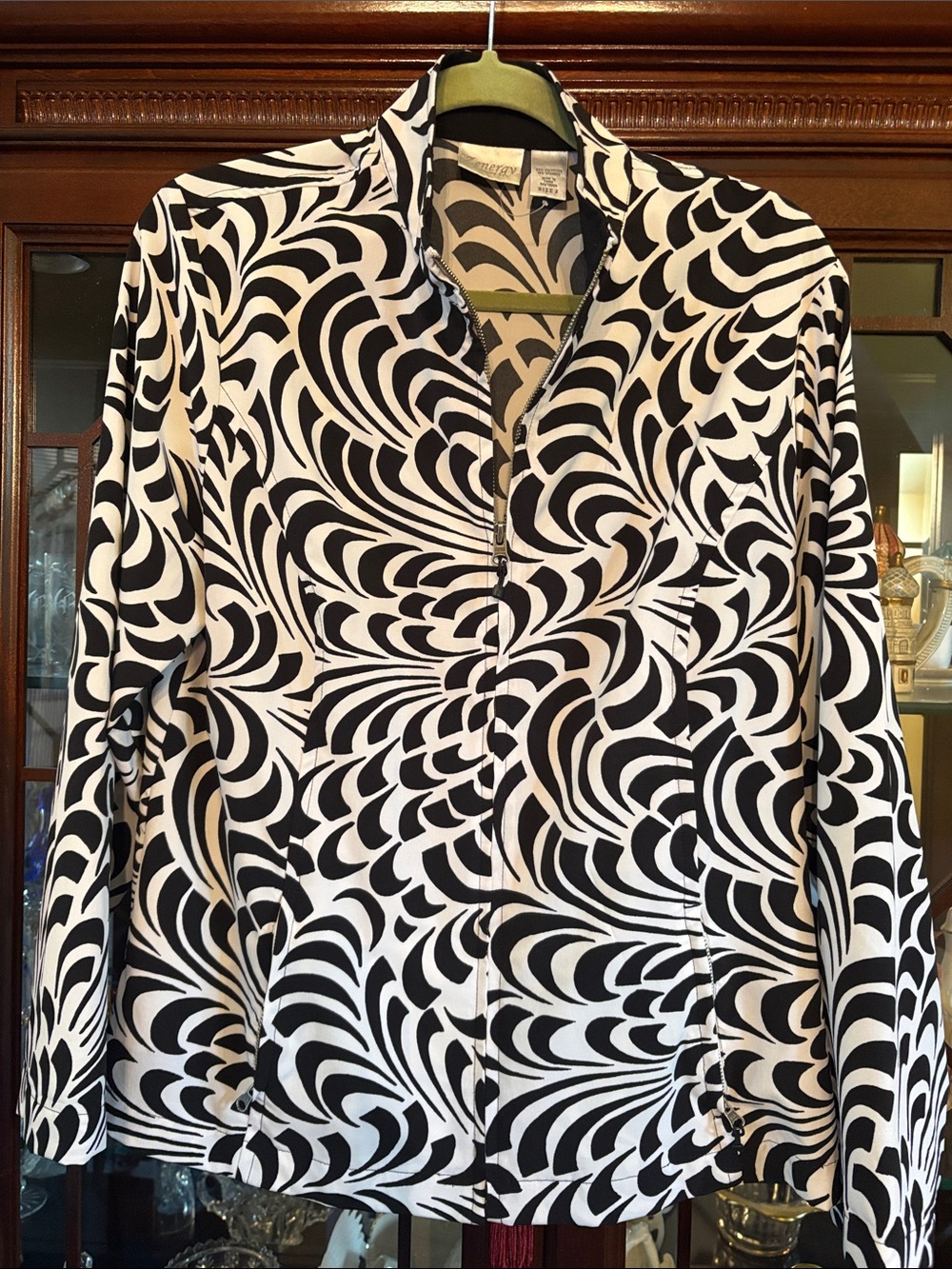 Chico's Black and White Swirl Zip-Front Jacket